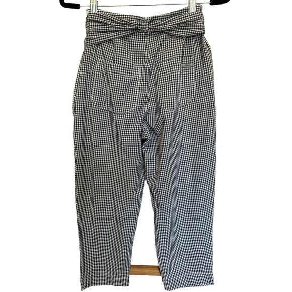Cartonnier By Anthropologie Gingham Trouser Pants Tie Waist White Black Size 2 - Picture 7 of 14